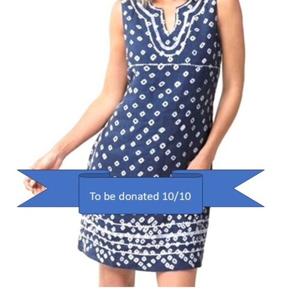 Embroidered Shibori Dyed Linen Dress - Picture 1 of 4